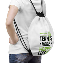 Load image into Gallery viewer, Tennis Drawstring Bag – Durable, Spacious &amp; Eco-Friendly Sports Tote &quot;Tennis More Worry Less&quot;
