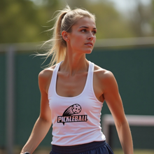 Load image into Gallery viewer, Moving Pickle Ball Tank Top Lifestyle image women wearing it 
