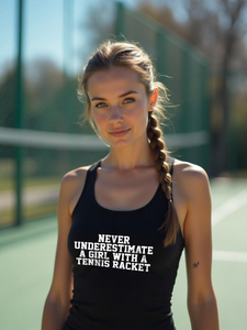 Never Underestimate A Girl With A Tennis Racket Tank top black