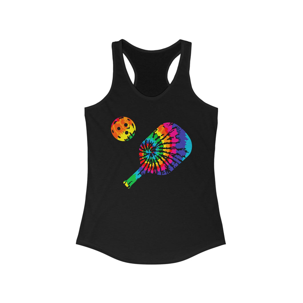 Tie Dye Pickle Ball Tank top black front view