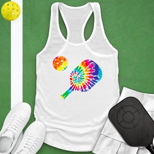 Tie Dye Pickle Ball Tank top white 